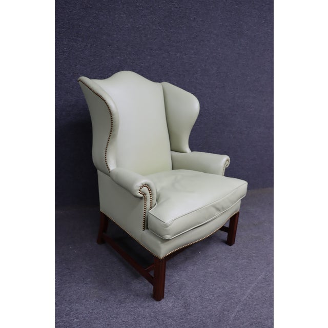 Late 20th Century Leather Kittinger Chippendale Wingback Chair For Sale - Image 5 of 16