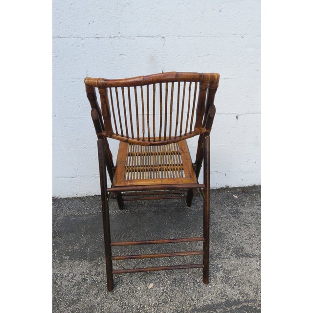 Hollywood Regency Bamboo Folding Dining Chairs Set of Five 6149 For Sale - Image 4 of 8