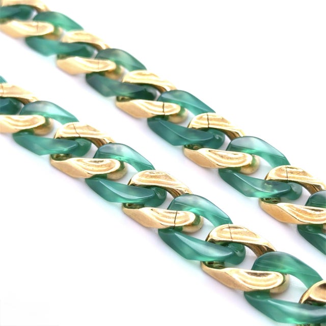 Gold Vintage, Chrysoprase, Diamond and 18k Gold Necklace and Bracelet Suite, 2 Pieces For Sale - Image 8 of 8