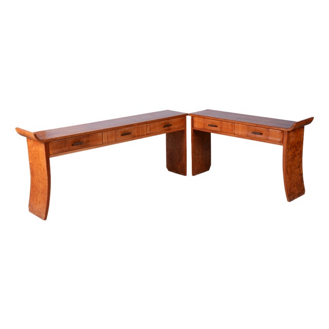 Console Tables in Walnut and Cherry, Czech, 1920s, Set of 2 For Sale