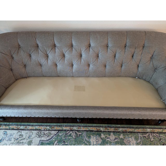 Custom Tufted Designer Sofa in Duralee C&c Pewter Upholstery For Sale - Image 14 of 18