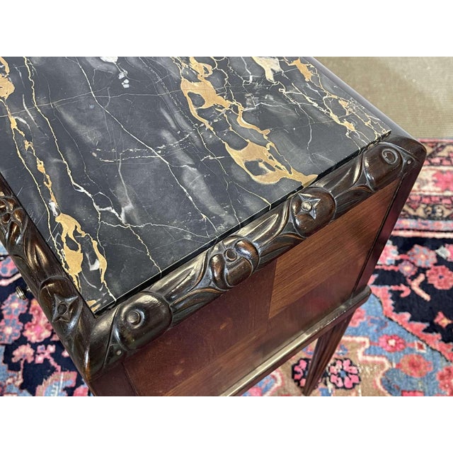 Art Deco Bedside Table in Rosewood and Walnut Burl with Marble Top For Sale - Image 14 of 18