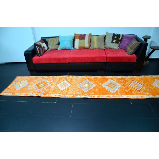 1960s Vintage Traditional Turkish Herki Orange Runner For Sale - Image 4 of 11