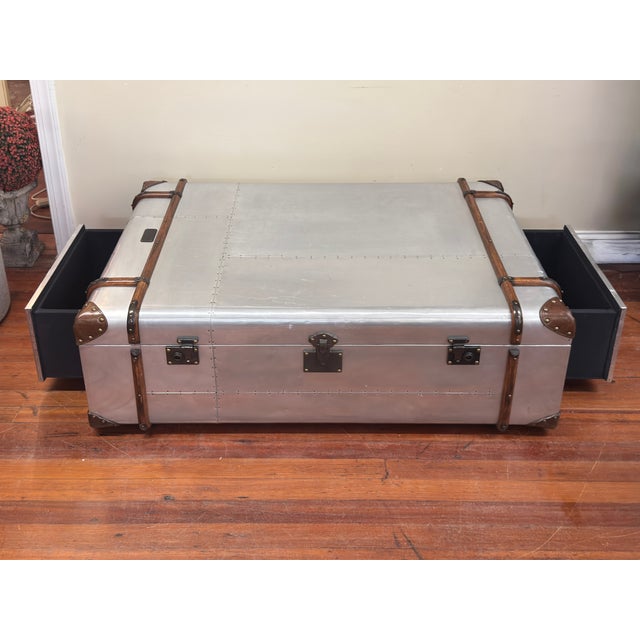 Restoration Hardware Aluminum Steamer Trunk Coffee Table For Sale - Image 15 of 15