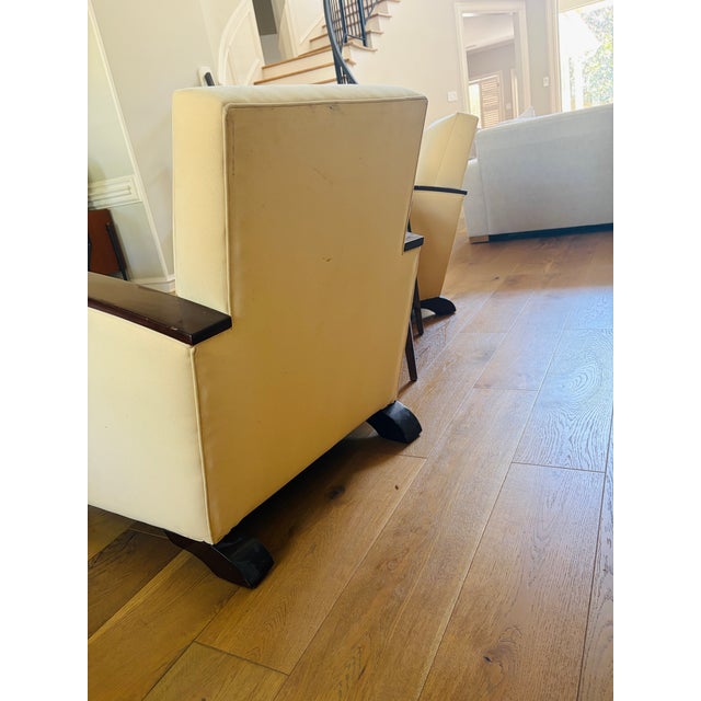 1930s French Art Deco Bentwood Arm Club Chairs in Cream Leather - A Pair For Sale - Image 16 of 18