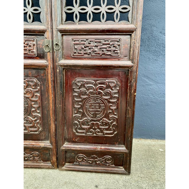 Brown Pair Chinese Hardwood Doors, 2 Pairs Available For Sale - Image 8 of 12