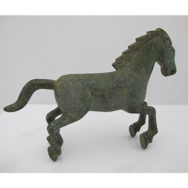 Metal Vintage Chinese Bronze Galloping Horse Han Dynasty Style Statue Figurine For Sale - Image 7 of 10