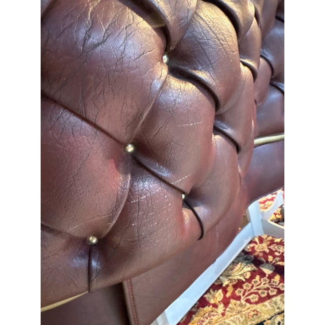 Mid 20th Century Vintage Industrial Gasser Chair Co. Rolling Settee in Burgundy Faux Leather For Sale - Image 5 of 12