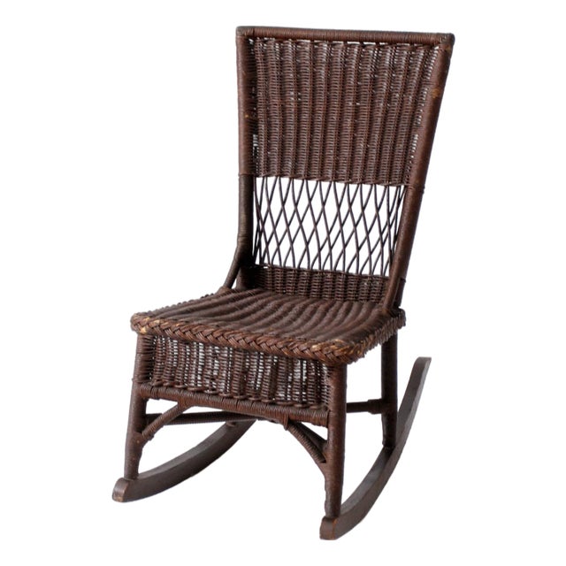 Antique Victorian Wicker Rocking Chair For Sale