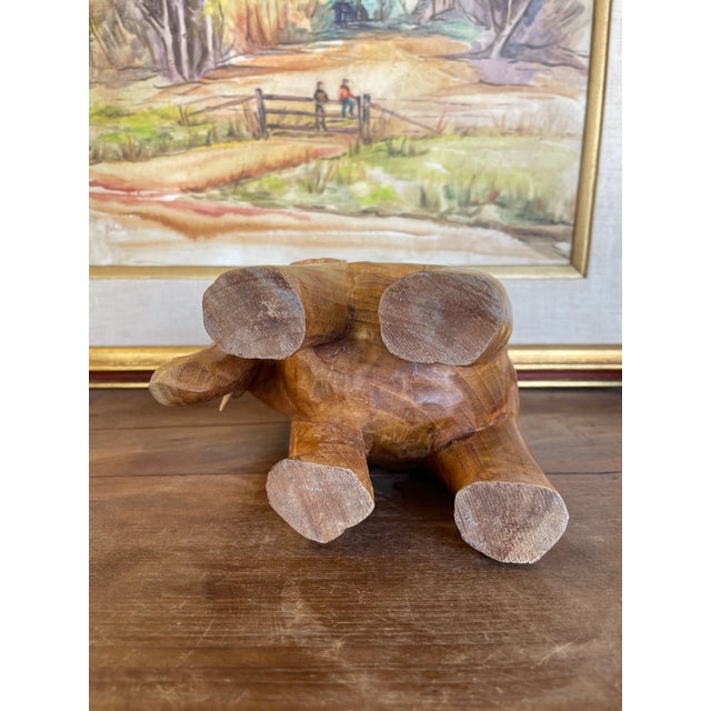Vintage Hand-Carved Wooden Elephant Sculpture Figurine, Wood Decorative Animal Figure For Sale - Image 9 of 11