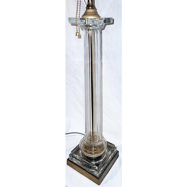 Hollywood Regency Vintage Glass Column Table Lamp For Sale - Image 3 of 9