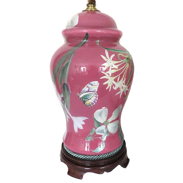 Pair of Chinoiserie Ginger Jar Table Lamps With Birds Flowers Butterflies Dragonflies For Sale In Providence - Image 6 of 9