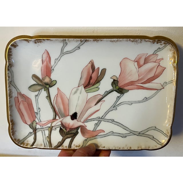 Charles Fields Haviland Antique 19th Century Aesthetic Movement CFH GDM French Limoges Porcelain Rectangular Tray or Platter With Hand Painted Irises For Sale - Image 4 of 7