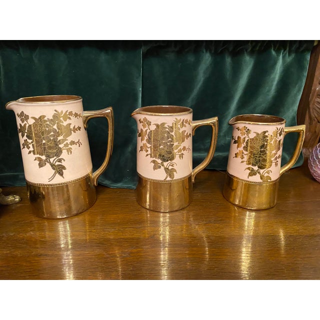 Set of Three Vintage 1950s French Pink and Gold English Stoneware ...