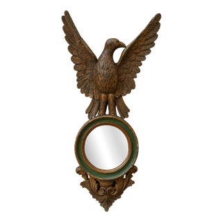 Empire Style Mirror with Eagle in Carved and Polychrome Wood, Late 19th Century For Sale