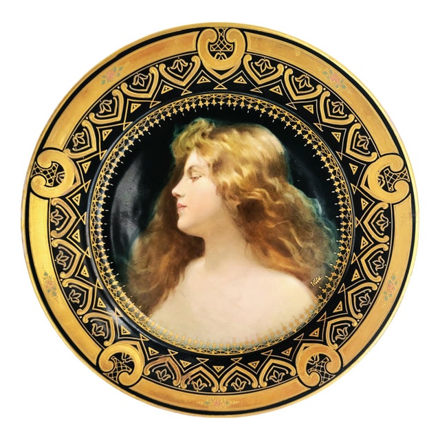 19th C Austrian Royal Vienna Hand Painted Porcelain Portrait Plate For Sale