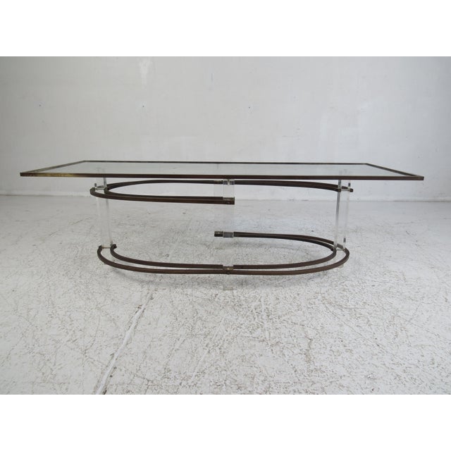 Charles Hollis Jones Vintage Hollywood Regency Lucite and Brass Coffee Table For Sale - Image 4 of 10