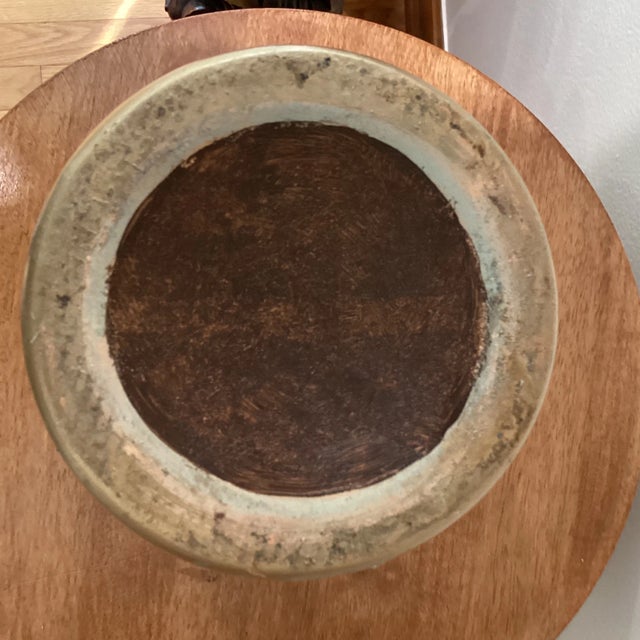 Mid 20th Century Mid Century Blue Ceramic Chinese Vase With Flowers and Butterfly For Sale - Image 5 of 12