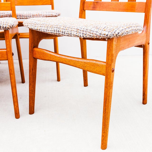 Schionning & Elgaard 1970s Restored Danish Modern Solid Teak Slat Back Dining Chairs For Sale - Image 4 of 10