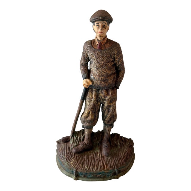 Vintage Cast Iron Golfer Doorstop For Sale