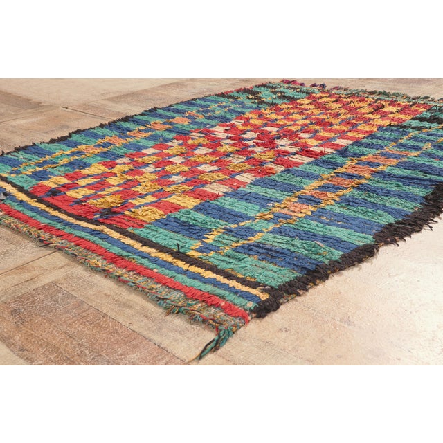 Jade Vintage Azilal Boucherouite Moroccan Rug, 04'06 X 05'06 For Sale - Image 8 of 10
