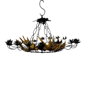 Vintage Antler Chandelier With Forged Iron Suspension