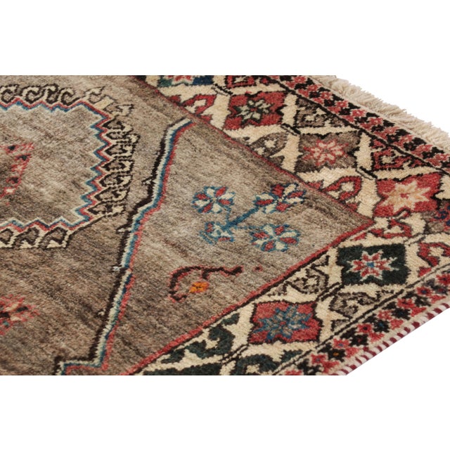 Vintage Gabbeh Persian Rug in Beige-Brown With Geometric Medallion - Rug & Kilim For Sale In New York - Image 6 of 8