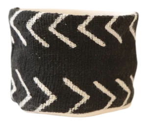 Vintage African Textile Black Chevron Mudcloth Planter