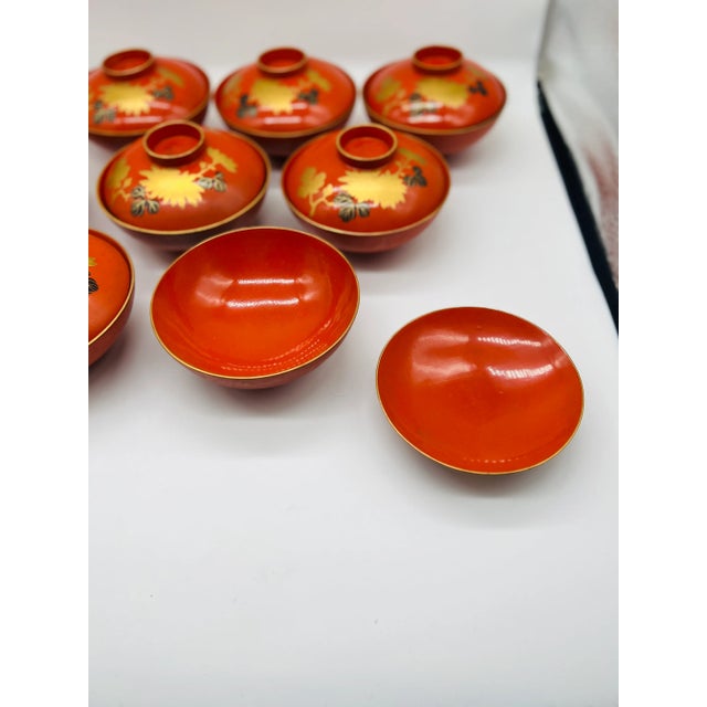 18 Pc, Vintage Japanese Lacquerware Rice Bowl Sets 9 Sets Included For Sale In Boston - Image 6 of 8