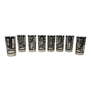 1950s Mid-Century Modern Drinking Glasses With Holder-Set of Eight - 9 pcs For Sale