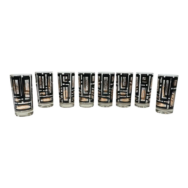 1950s Mid-Century Modern Drinking Glasses With Holder-Set of Eight - 9 pcs For Sale