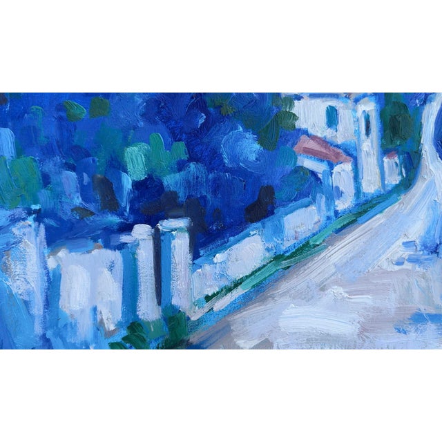 Contemporary Contemporary Blue Village Oil Landscape Painting For Sale - Image 3 of 9
