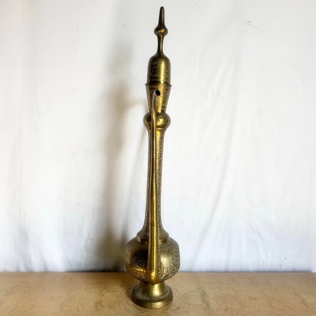 Metal Mid 20th Century Moorish Etched Brass Pitcher/Ewer/Aftaba/Surahi For Sale - Image 7 of 12