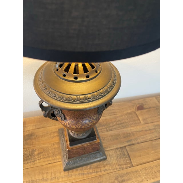 Mid 20th Century Mid 20th Century Vintage Bronze Urn Table Lamps With Red and Gold Detailing - a Pair For Sale - Image 5 of 11
