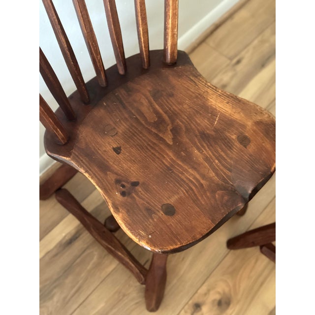Mid 20th Century Set of 4 Rustic Solid Wood Windsor Style Dining Chairs by Hunt Furniture For Sale - Image 10 of 11