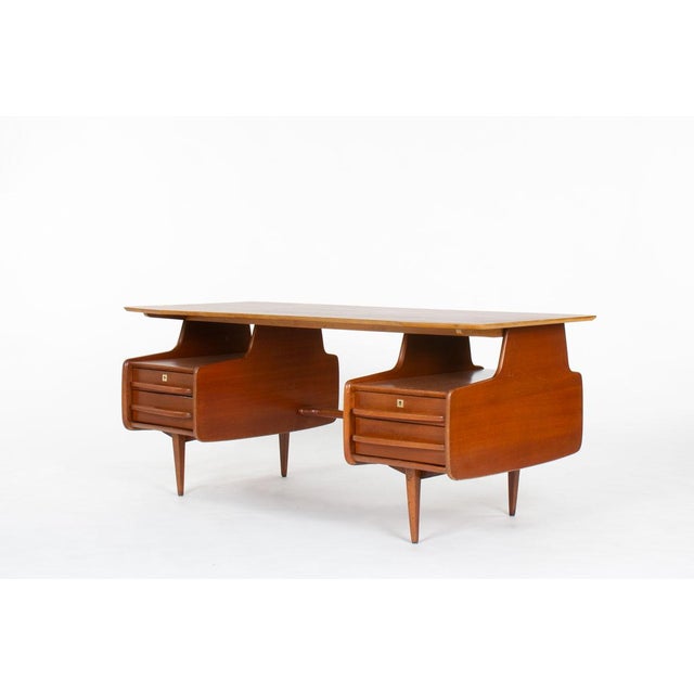Vintage Executive Desk in Mahogany by Jacques Hauville, 1950s For Sale - Image 13 of 13