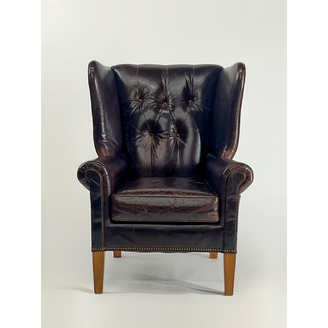 Extra Handsome Vintage Mitchell Gold + Bob Williams Gustave Genuine Leather Wing Chair. The dark cognac or espresso brown...