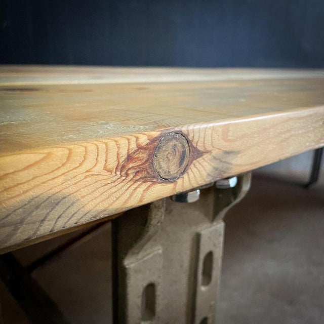 Industrial Dining Table with Steel Machine Base For Sale - Image 13 of 18