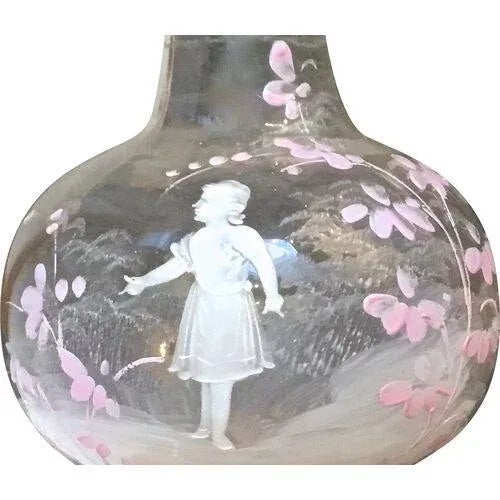 Antique M. Gregory Enamel Painted Glass Vase For Sale - Image 4 of 6