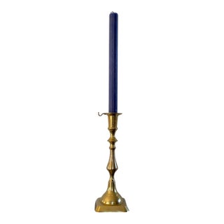 Vintage Solid Brass Candlestick With Integrated Snuffer Hook, Georgian Revival Style For Sale