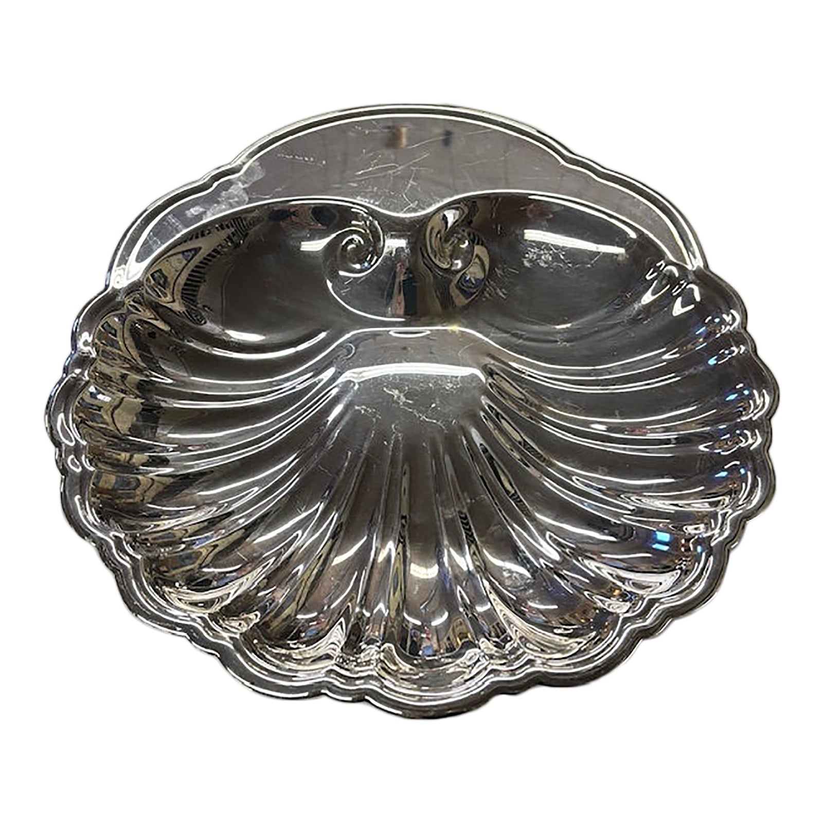 Large Shell Form Silverplate Serving Platter, Signed | Chairish
