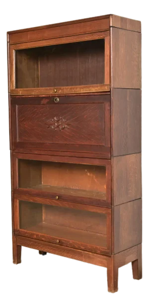 Antique Mission Oak Arts & Crafts Barrister Bookcase With Drop Front Secretary Desk by Gunn, Circa 1920s