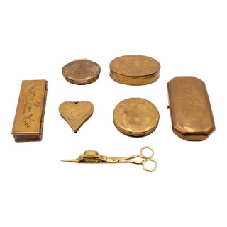 Set of 7 Mottahedeh Winterthur Brass Pill Boxes and Colonial Williamsburg Candle Snuff For Sale