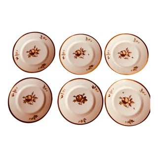 1960s Royal Copenhagen Brown Rose Hand-Painted Porcelain Small Plates Set of 6 For Sale