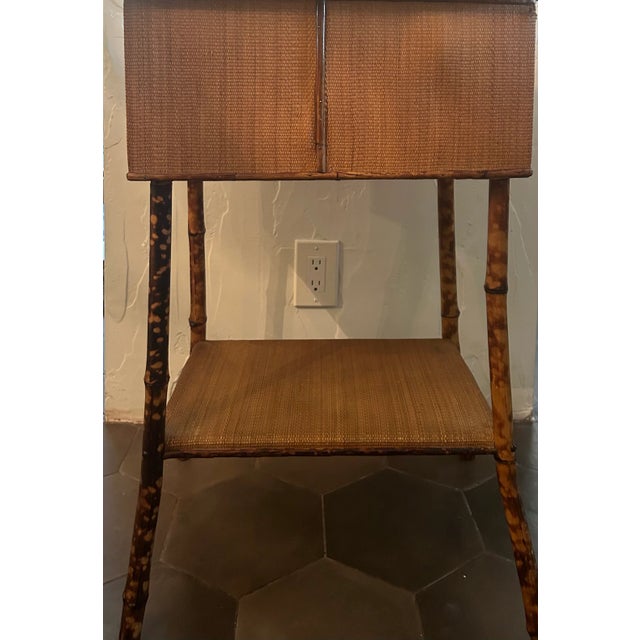 1900s Tiger Tortoise Bamboo Two Tiered Storage Box Accent Table For Sale - Image 9 of 12