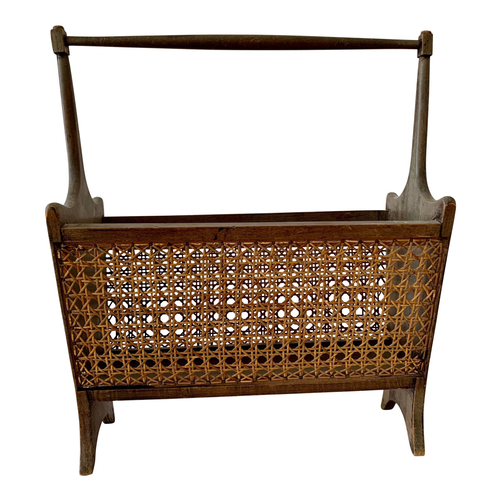 Midcentury Italian Wood Cane Magazine Rack Chairish