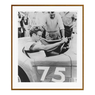James Dean Behind the Wheel in His Porsche Racer Brown Framed Archival Pigment Print For Sale