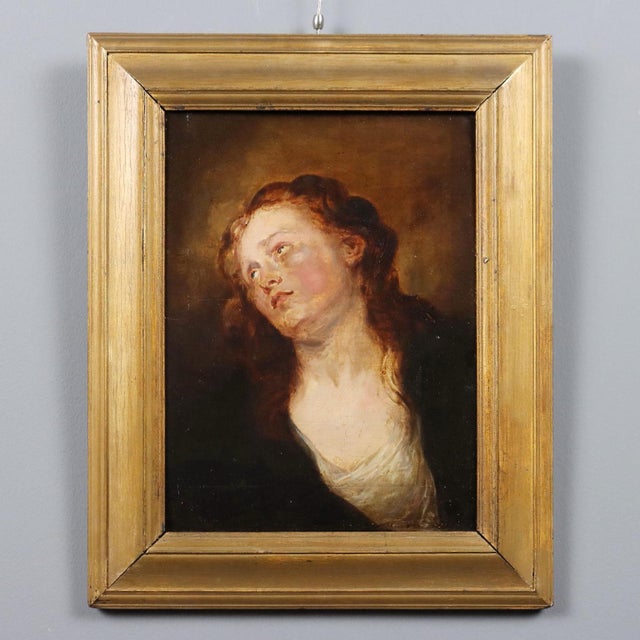 Follower of Van Dyck, Female Face, Late 1700s, Oil Painting on Panel, Framed For Sale - Image 11 of 11