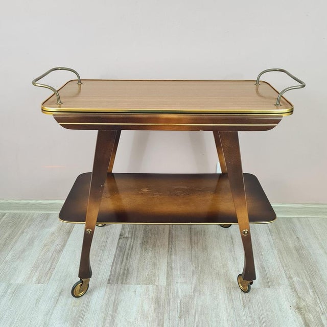Mid-Century Bar Trolley in Wood and Brass, 1960s For Sale - Image 6 of 12