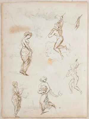 Unknown, Studies with Landscape, Ink and Pencil on Paper, Early 1800s